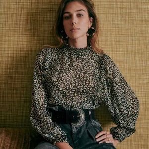 Sezane gold leopard print blouse NWT